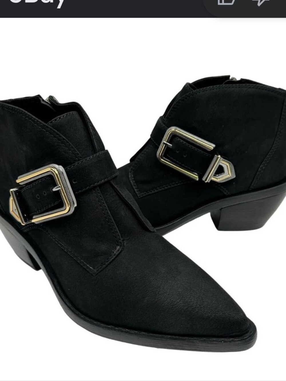 Vince Camuto Black Pointed Toe Ankle Booties with Silver Buckle